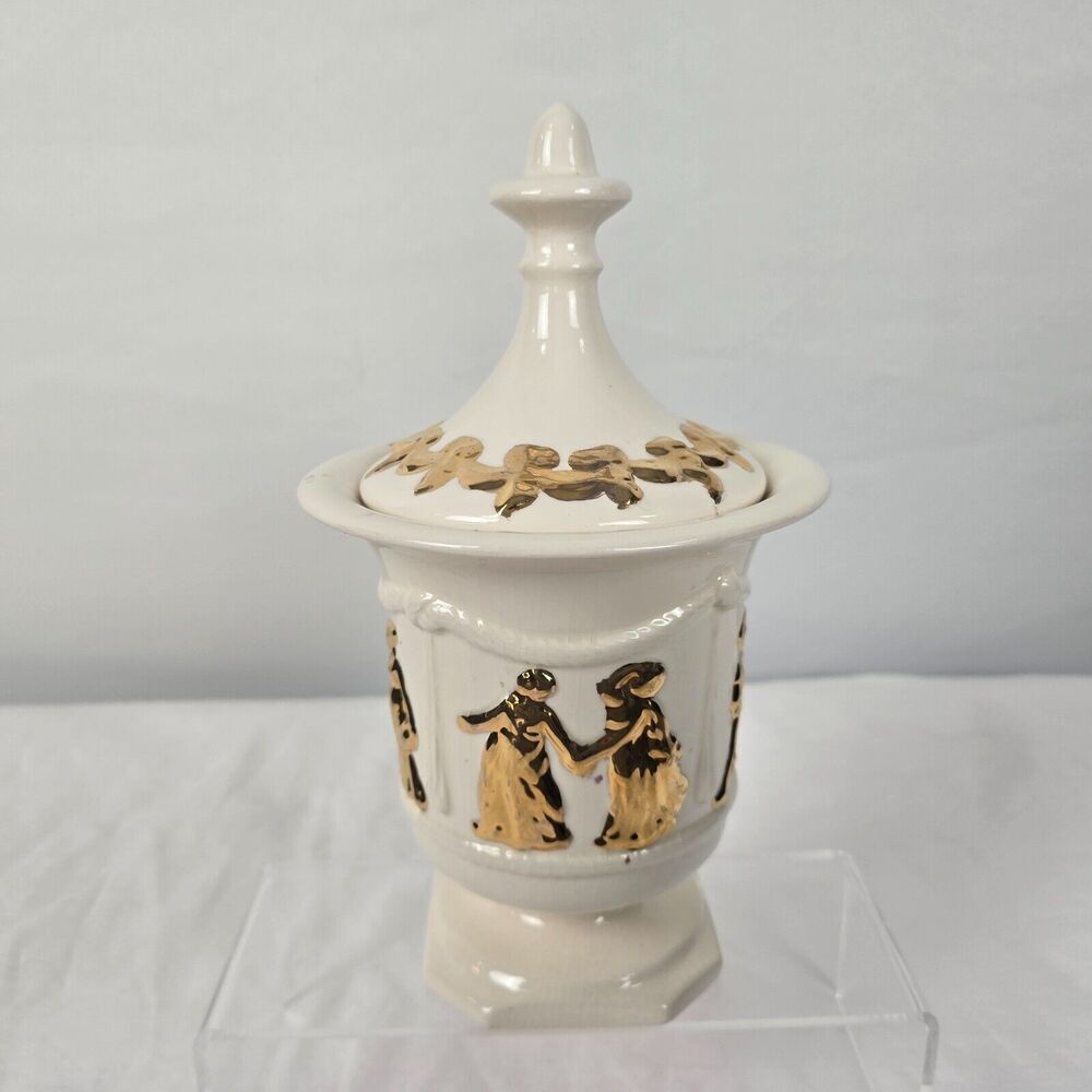 Vintage Arnels Pottery Ceramic Jar White Gold Glazed